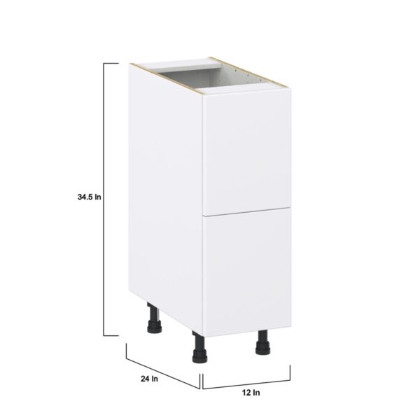 Lily Bright White  Slab Assembled Base Cabinet with 2 Drawers (12 in. W X 34.5 in. H X 24 in. D)