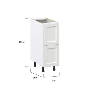 Magnolia Painted Bright White Recessed Assembled Base Cabinet with 2 Drawers (12 in. W X 34.5 in. H X 24 in. D)