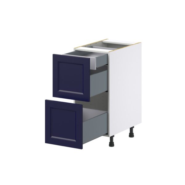 Camellia Painted Midnight Blue Recessed Assembled Base Cabinet with 2 Drawers and 1 Inner Drawer (15 in. W x 34.5 in. H x 24 in. D)