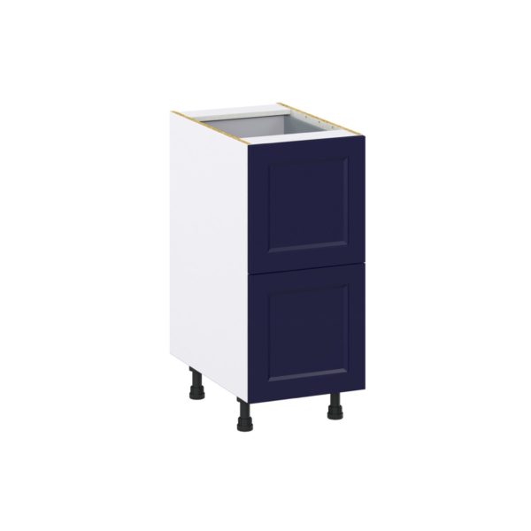 Camellia Painted Midnight Blue Recessed Assembled Base Cabinet with 2 Drawers and 1 Inner Drawer (15 in. W x 34.5 in. H x 24 in. D)