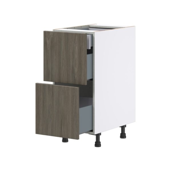 Cordyline Textured Slab Walnut Assembled Base Cabinet with 2 Drawers and 1 Inner Drawer (15 in. W x 34.5 in. H x 24 in. D)