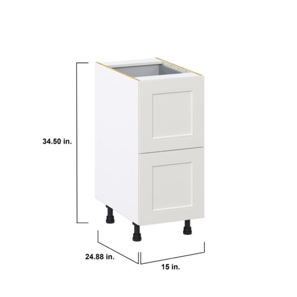 Wisteria Painted Light Gray Recessed Assembled Base Cabinet with 2 Drawers and 1 Inner Drawer (15 in. W x 34.5 in. H x 24 in. D)