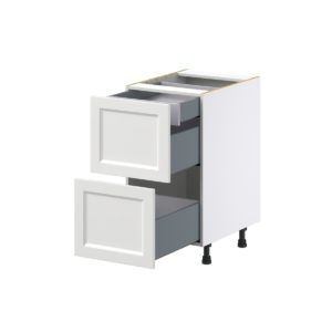 Magnolia Painted Bright White Recessed Assembled Base Cabinet with 2 Drawers and 1 Inner Drawer (18 in. W x 34.5 in. H x 24 in. D)