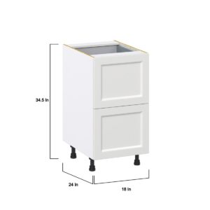 Magnolia Painted Bright White Recessed Assembled Base Cabinet with 2 Drawers and 1 Inner Drawer (18 in. W x 34.5 in. H x 24 in. D)