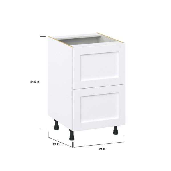 Dahlia Bright White  Shaker Assembled Base Cabinet with 2 Drawers (21 in. W X 34.5 in. H X 24 in. D)