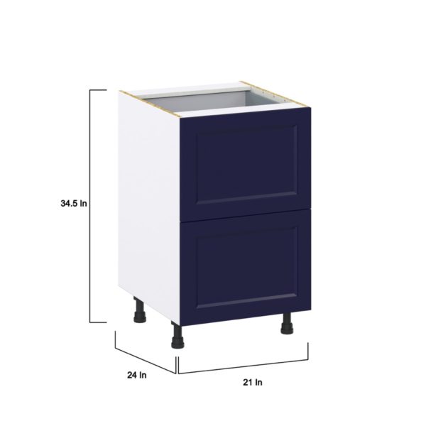 Camellia Painted Midnight Blue Recessed Assembled Base Cabinet with 2 Drawers and a Inner Drawer (21 in. W X 34.5 in. H X 24 in. D)