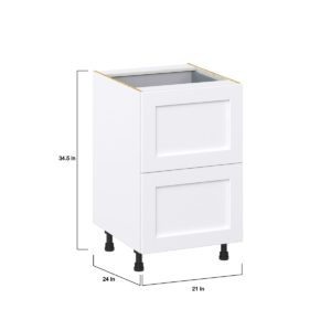 Dahlia Bright White  Shaker Assembled Base Cabinet with 2 Drawers and a Inner Drawer (21 in. W X 34.5 in. H X 24 in. D)