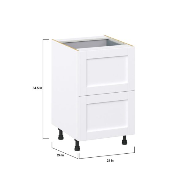 Dahlia Bright White  Shaker Assembled Base Cabinet with 2 Drawers and a Inner Drawer (21 in. W X 34.5 in. H X 24 in. D)