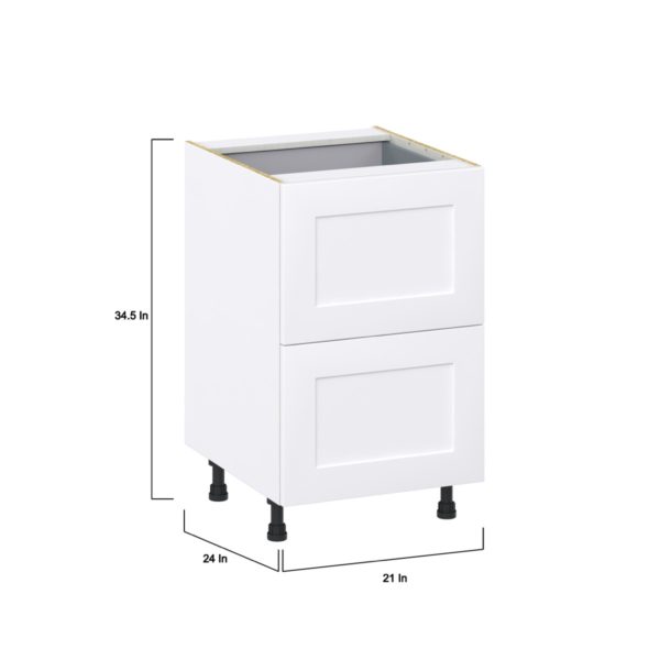 Jasmine Painted Warm White  Shaker Assembled Base Cabinet with 2 Drawers and a Inner Drawer (21 in. W X 34.5 in. H X 24 in. D)