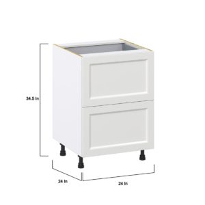 Magnolia Painted Bright White Recessed Assembled Base Cabinet with 2 Drawers and 1 Inner Drawer (24 in. W x 34.5 in. H x 24 in. D)