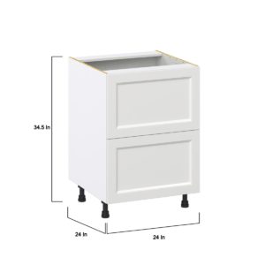 Magnolia Painted Bright White Recessed Assembled Base Cabinet with 2 Drawers (24 in. W x 34.5 in. H x 24 in. D)