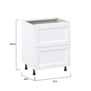 Dahlia Bright White  Shaker Assembled Base Cabinet with 2 Drawers (27in. W X 34.5 in. H X 24 in. D)