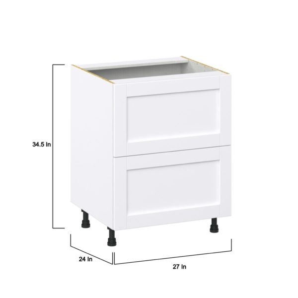 Dahlia Bright White  Shaker Assembled Base Cabinet with 2 Drawers (27in. W X 34.5 in. H X 24 in. D)