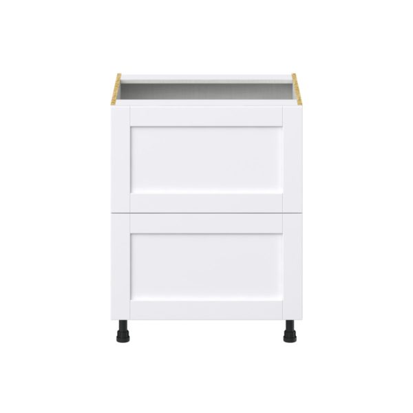 Dahlia Bright White  Shaker Assembled Base Cabinet with 2 Drawers (27in. W X 34.5 in. H X 24 in. D)