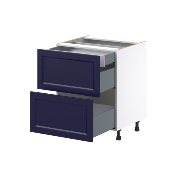 Camellia Painted Midnight Blue Recessed Assembled Base Cabinet with 2 Drawers and a Inner Drawer (27 in. W X 34.5 in. H X 24 in. D)