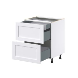 Dahlia Bright White  Shaker Assembled Base Cabinet with 2 Drawers and a Inner Drawer (27 in. W X 34.5 in. H X 24 in. D)