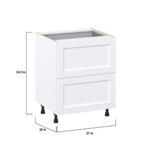 Dahlia Bright White  Shaker Assembled Base Cabinet with 2 Drawers and a Inner Drawer (27 in. W X 34.5 in. H X 24 in. D)