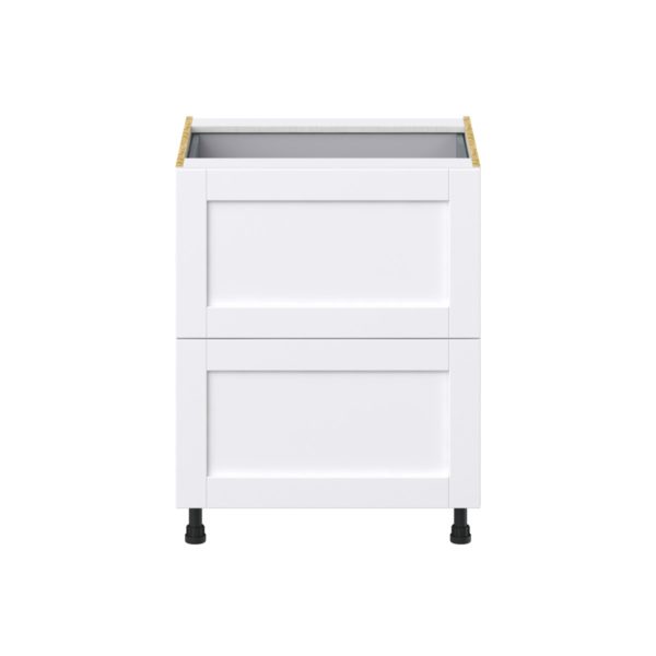 Dahlia Bright White  Shaker Assembled Base Cabinet with 2 Drawers and a Inner Drawer (27 in. W X 34.5 in. H X 24 in. D)