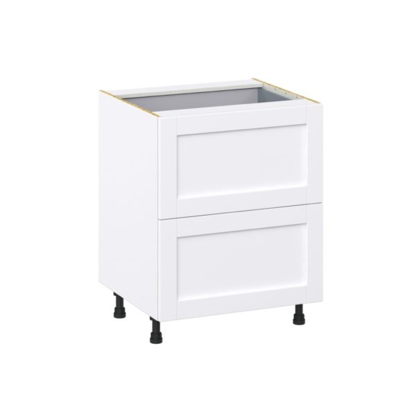 Dahlia Bright White  Shaker Assembled Base Cabinet with 2 Drawers and a Inner Drawer (27 in. W X 34.5 in. H X 24 in. D)