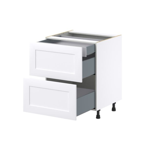 Jasmine Painted Warm White  Shaker Assembled Base Cabinet with 2 Drawers and a Inner Drawer (27 in. W X 34.5 in. H X 24 in. D)