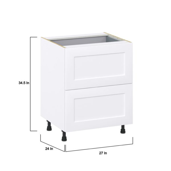 Jasmine Painted Warm White  Shaker Assembled Base Cabinet with 2 Drawers and a Inner Drawer (27 in. W X 34.5 in. H X 24 in. D)