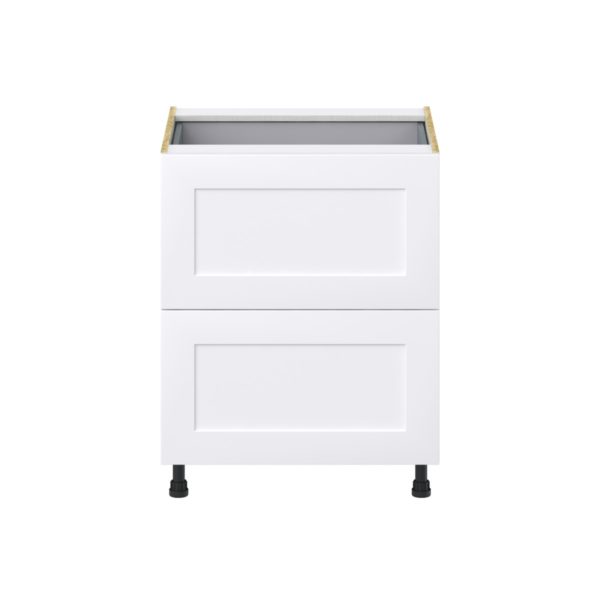 Jasmine Painted Warm White  Shaker Assembled Base Cabinet with 2 Drawers and a Inner Drawer (27 in. W X 34.5 in. H X 24 in. D)