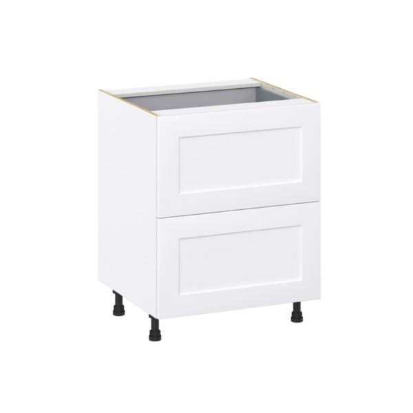 Jasmine Painted Warm White  Shaker Assembled Base Cabinet with 2 Drawers and a Inner Drawer (27 in. W X 34.5 in. H X 24 in. D)