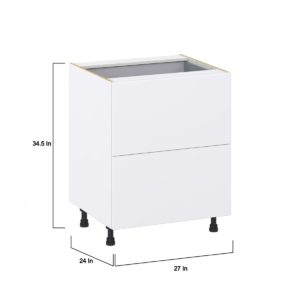 Lily Bright White  Slab Assembled Base Cabinet with 2 Drawers and a Inner Drawer (27 in. W X 34.5 in. H X 24 in. D)