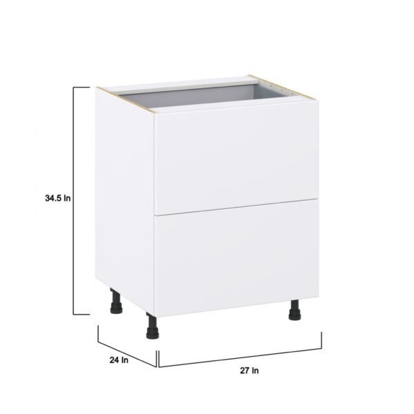 Lily Bright White  Slab Assembled Base Cabinet with 2 Drawers and a Inner Drawer (27 in. W X 34.5 in. H X 24 in. D)