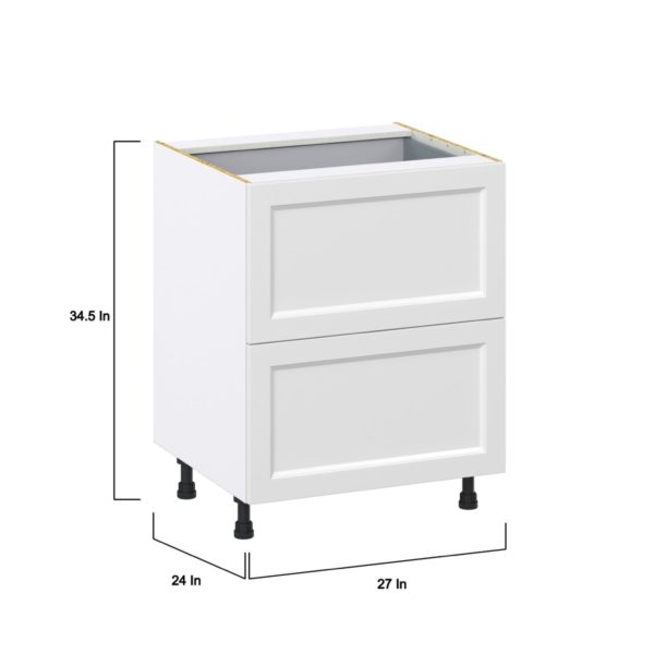 Magnolia Painted Bright White Recessed Assembled Base Cabinet with 2 Drawers and a Inner Drawer (27 in. W X 34.5 in. H X 24 in. D)