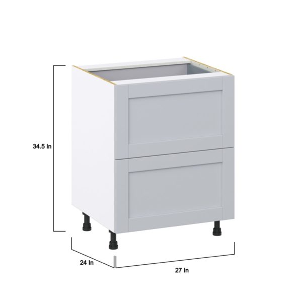 Sea Holly Light Gray  Shaker Assembled Base Cabinet with 2 Drawers and a Inner Drawer (27 in. W X 34.5 in. H X 24 in. D)