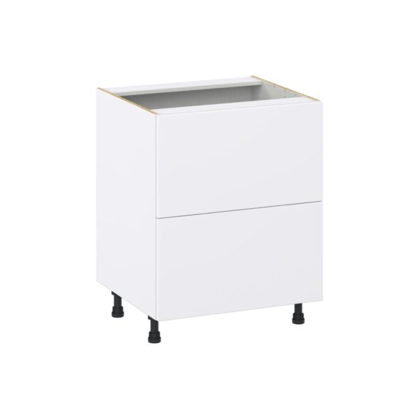 Lily Bright White  Slab Assembled Base Cabinet with 2 Drawers (27in. W X 34.5 in. H X 24 in. D)