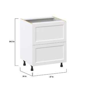 Magnolia Painted Bright White Recessed Assembled Base Cabinet with 2 Drawers (27in. W X 34.5 in. H X 24 in. D)