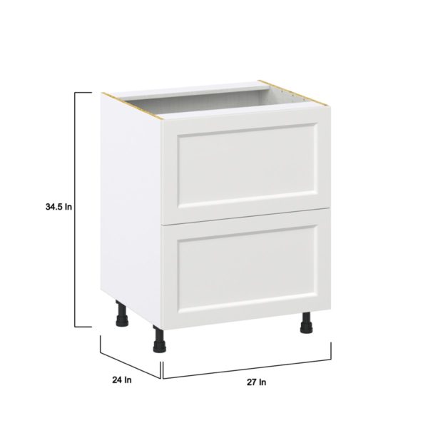 Magnolia Painted Bright White Recessed Assembled Base Cabinet with 2 Drawers (27in. W X 34.5 in. H X 24 in. D)