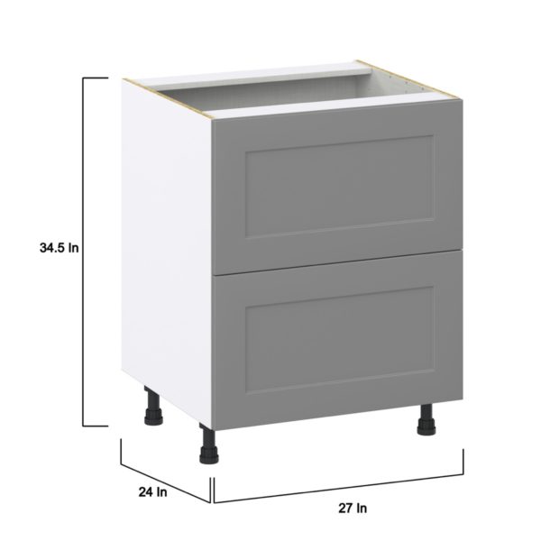 Willow Painted Slate Gray  Shaker Assembled Base Cabinet with 2 Drawers (27in. W X 34.5 in. H X 24 in. D)