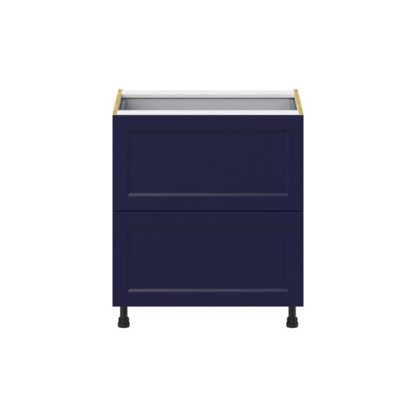 Camellia Painted Midnight Blue Recessed Assembled Base Cabinet with 2 Drawers and 1 Inner Drawer (30 in. W x 34.5 in. H x 24 in. D)