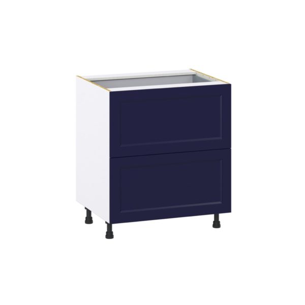 Camellia Painted Midnight Blue Recessed Assembled Base Cabinet with 2 Drawers and 1 Inner Drawer (30 in. W x 34.5 in. H x 24 in. D)