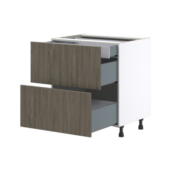 Cordyline Textured Slab Walnut Assembled Base Cabinet with 2 Drawers and 1 Inner Drawer (30 in. W x 34.5 in. H x 24 in. D)