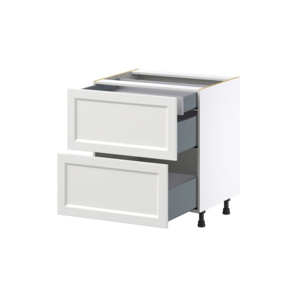 Magnolia Painted Bright White Recessed Assembled Base Cabinet with 2 Drawers and 1 Inner Drawer (30 in. W x 34.5 in. H x 24 in. D)