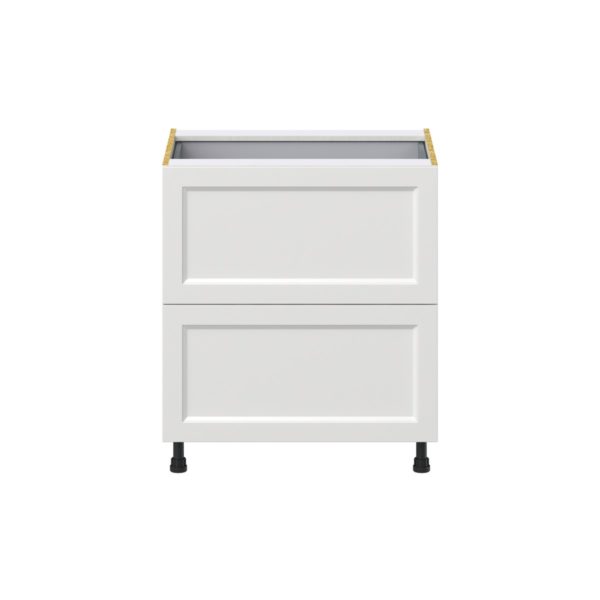 Magnolia Painted Bright White Recessed Assembled Base Cabinet with 2 Drawers and 1 Inner Drawer (30 in. W x 34.5 in. H x 24 in. D)