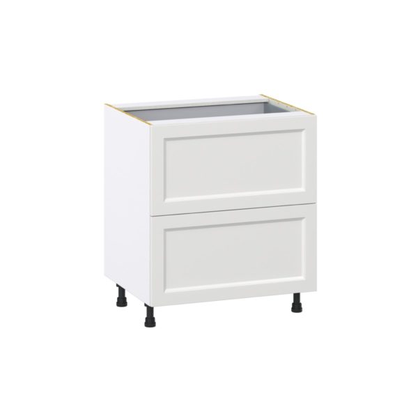 Magnolia Painted Bright White Recessed Assembled Base Cabinet with 2 Drawers and 1 Inner Drawer (30 in. W x 34.5 in. H x 24 in. D)