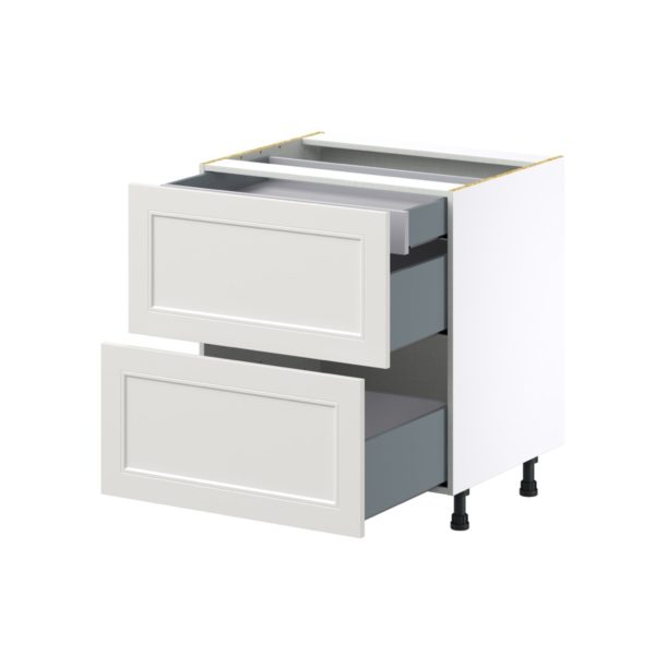 Wisteria Painted Light Gray Recessed Assembled Base Cabinet with 2 Drawers and 1 Inner Drawer (30 in. W x 34.5 in. H x 24 in. D)