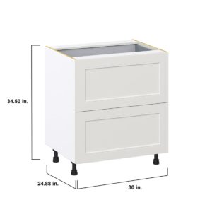 Wisteria Painted Light Gray Recessed Assembled Base Cabinet with 2 Drawers and 1 Inner Drawer (30 in. W x 34.5 in. H x 24 in. D)