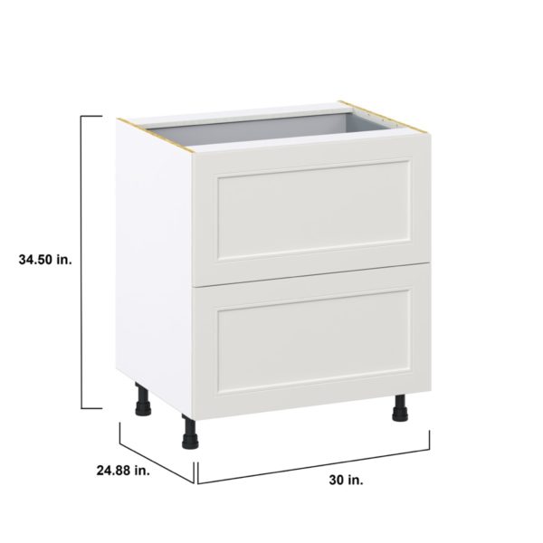 Wisteria Painted Light Gray Recessed Assembled Base Cabinet with 2 Drawers and 1 Inner Drawer (30 in. W x 34.5 in. H x 24 in. D)