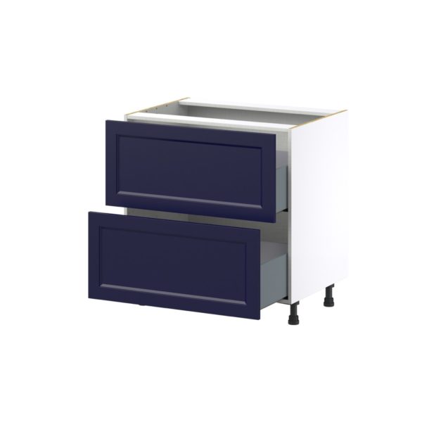 Camellia Painted Midnight Blue Recessed Assembled Base Cabinet with 2 Drawers (33 in. W X 34.5 in. H X 24 in. D)