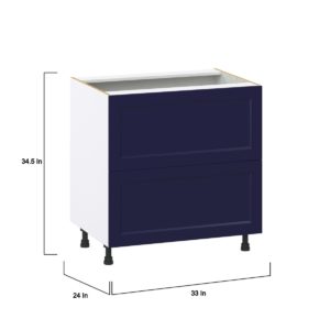 Camellia Painted Midnight Blue Recessed Assembled Base Cabinet with 2 Drawers (33 in. W X 34.5 in. H X 24 in. D)