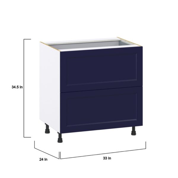 Camellia Painted Midnight Blue Recessed Assembled Base Cabinet with 2 Drawers and 1 Inner Drawer (33 in. W X 34.5 in. H X 24 in. D)