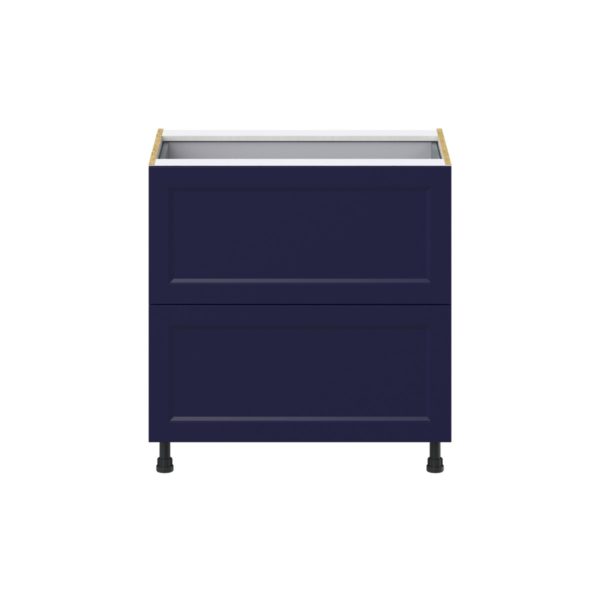 Camellia Painted Midnight Blue Recessed Assembled Base Cabinet with 2 Drawers and 1 Inner Drawer (33 in. W X 34.5 in. H X 24 in. D)