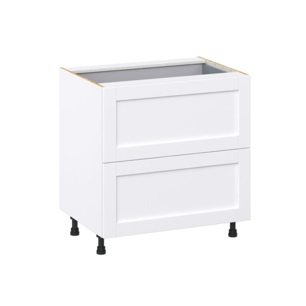 Dahlia Bright White  Shaker Assembled Base Cabinet with 2 Drawers and 1 Inner Drawer (33 in. W X 34.5 in. H X 24 in. D)