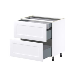 Jasmine Painted Warm White  Shaker Assembled Base Cabinet with 2 Drawers and 1 Inner Drawer (33 in. W X 34.5 in. H X 24 in. D)